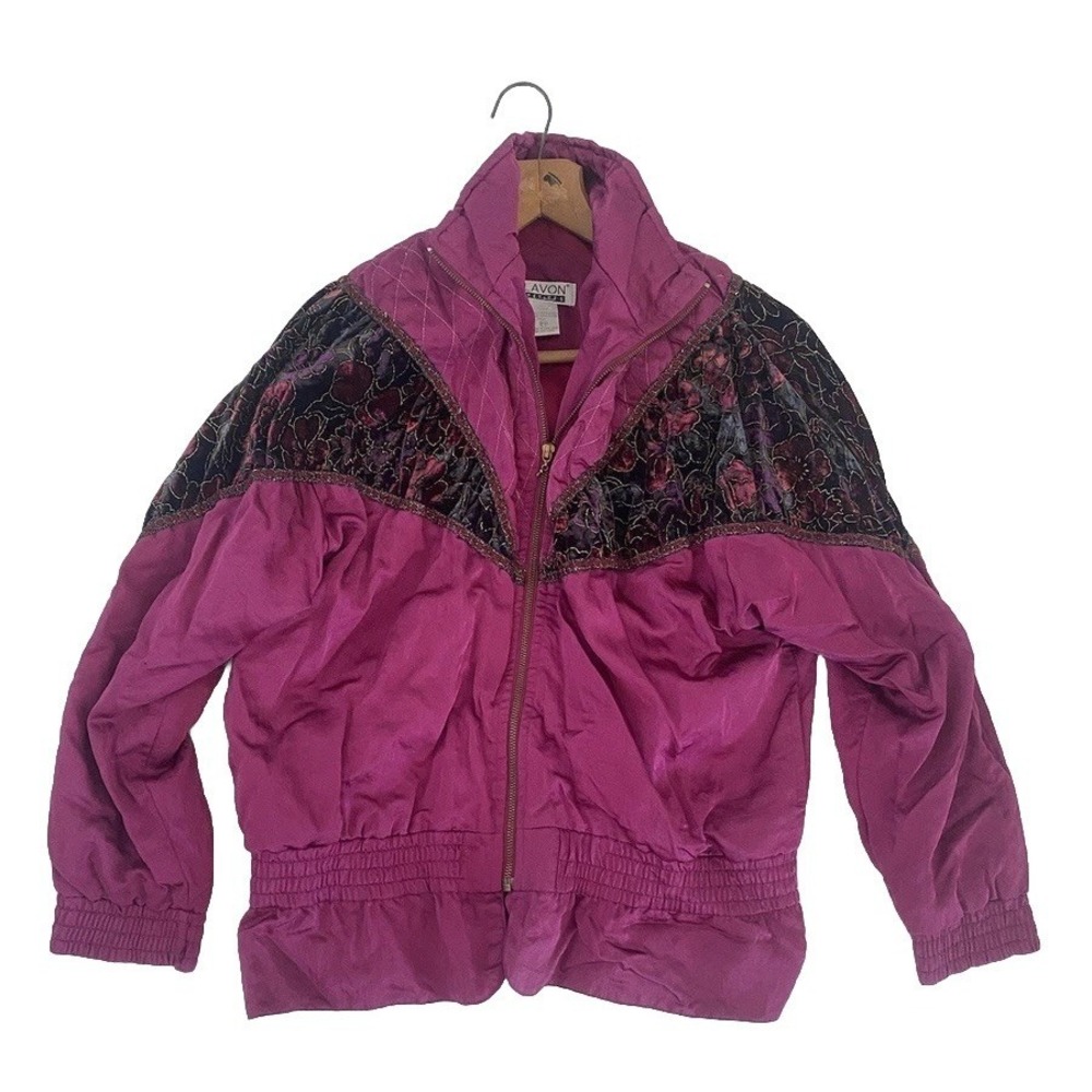 VTG 90's Lavon Petites PS Velvet Floral Windbreaker Retro Jacket Gold Embroidery